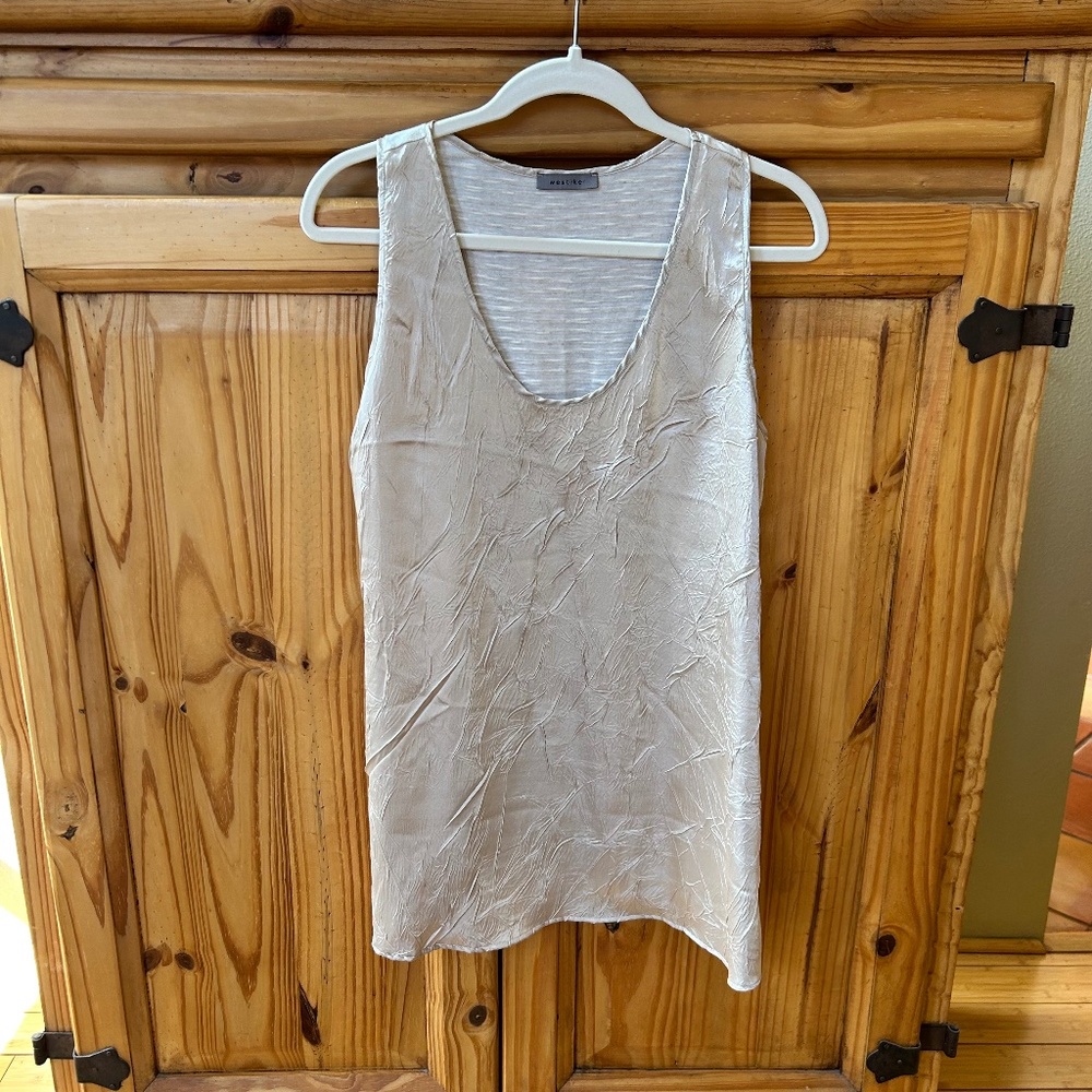 West Kei Top‎ Sleeveless Lightweight Beige Crinkle front Stripe Back Women's L